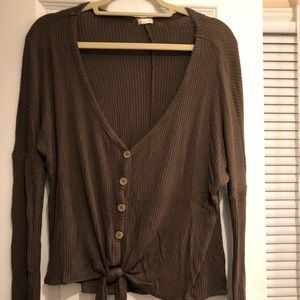 Garage Olive Green Long Sleeve with Buttons and Tie